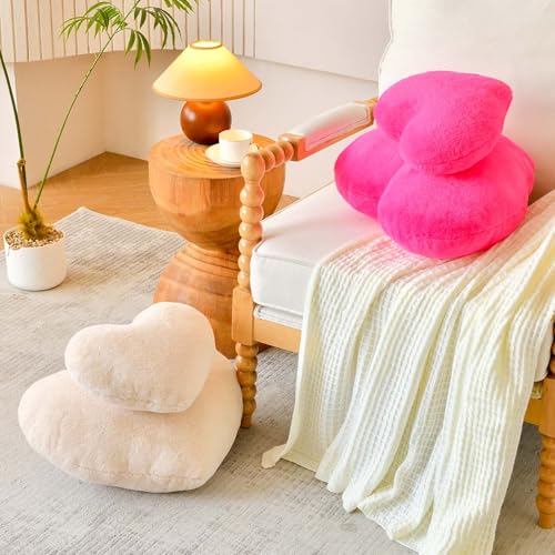 Hot Pink Heart Pillow - Mini 12.9" x 9.8" Faux Fur Decorative Cushion