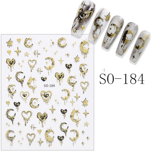Gold & Silver Heart Moon Star Nail Stickers 3D Self-Adhesive Decals