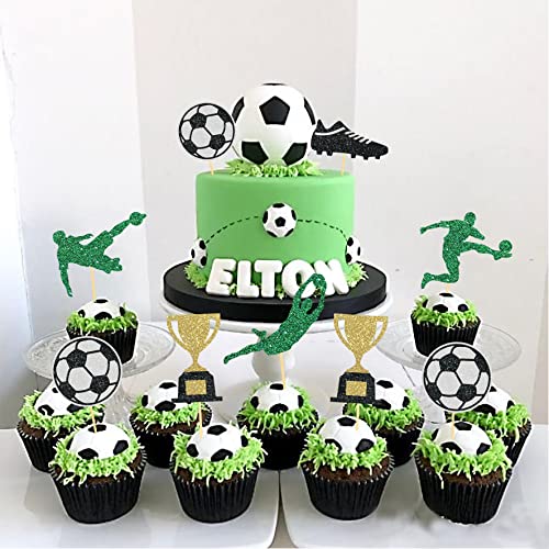 24 Soccer Cupcake Toppers for Football Party Decorations