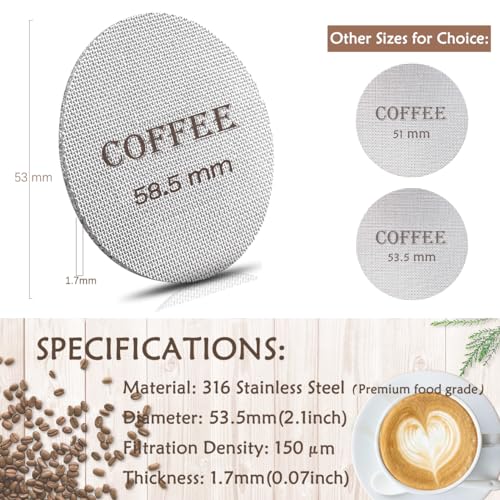 58.5mm Reusable Espresso Puck Screen - 316 Stainless Steel Filter