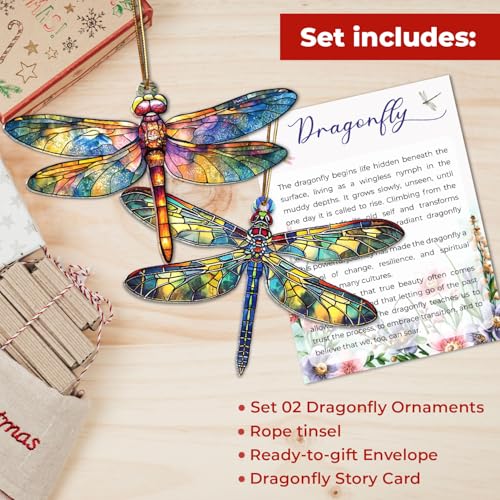 Musemory 2PCS Dragonfly Holiday Ornaments - Meaningful Christmas Tree Decorations