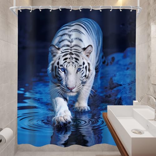 White Tiger Shower Curtain Set - 60"x72" Waterproof Decor