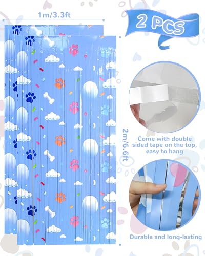 Paw Print Birthday Decorations - 2 Pack Tinsel Curtains for Kids