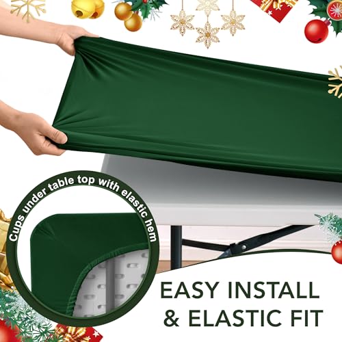 Stretch Fitted Tablecloth for 8 Foot Rectangular Tables - Hunter Green 30"x96" - 6 Pack