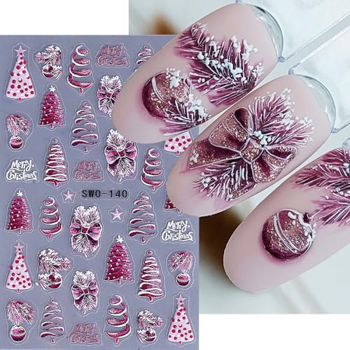 5D Christmas Nail Stickers Self-Adhesive Snowman Tree Decals 3PCS