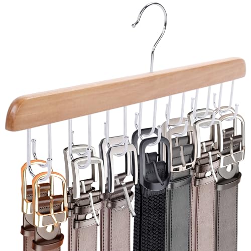 JOHOUSE Wooden Belt Organizer for Closet - Holds 42 Belts & Accessories