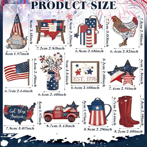 Patriotic Christmas Ornaments Set - Wooden 36 pcs Red White Blue Holiday Decor