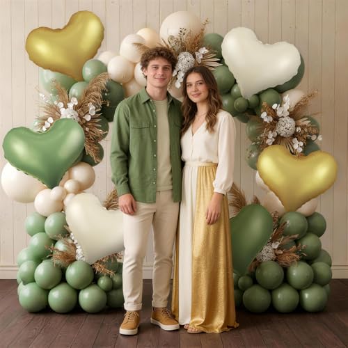 Vibzox 24-Inch Heart Foil Balloons 6-Pack Green Gold White Party Decor