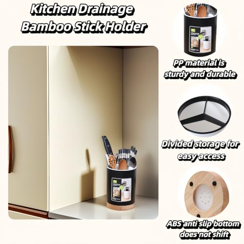Modern Kitchen Utensil Holder with Drainage - 3 Compartment Organizer