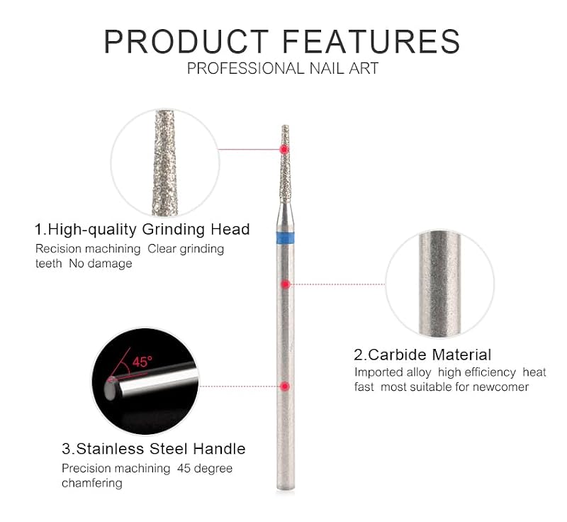 Siyuwuro 3Pcs Cuticle Nail Drill Bit Set 3/32 Inch Tungsten Steel Ball and Needle Bits for Electric Nail File