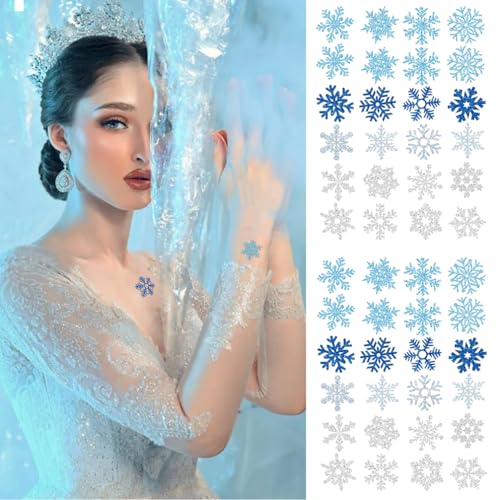Glitter Snowflake Temporary Tattoos, 48PCS Winter Body Stickers