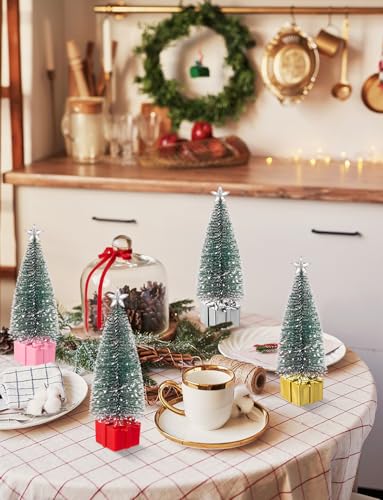 Mini Christmas Tree with Lights - 8 Pack Tabletop Holiday Decor - Variation of 8