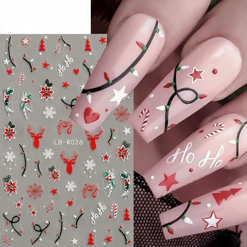 Qdsuh 5D Embossed Christmas Nail Art Stickers - 4 Sheets Winter Decals