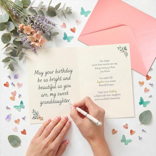 Granddaughter Birthday Card from Grandma & Grandpa - Floral Butterfly Design, 8x5.3 Inches with Envelope & Seal, Heartfelt Gift