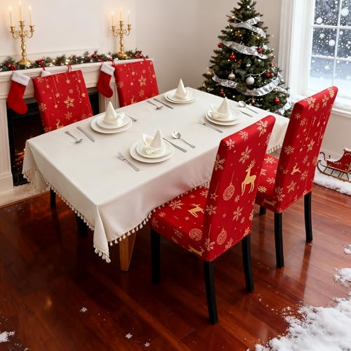 Christmas Dining Chair Covers Set of 4 - Spandex Parsons Chair Slipcovers with Holiday Decor