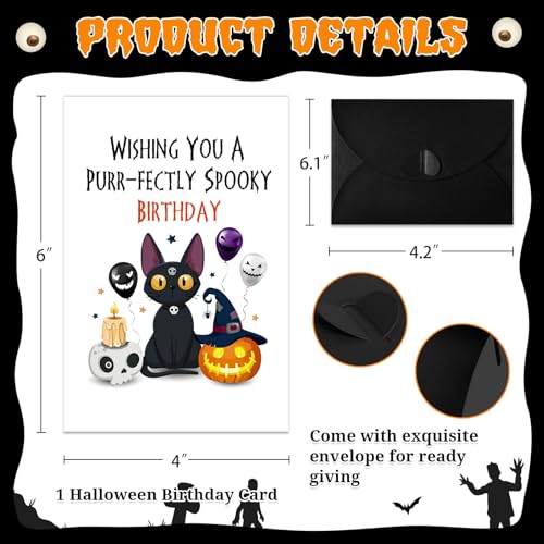 Funny Halloween Birthday Card for Cat Lovers - Spooky Gift