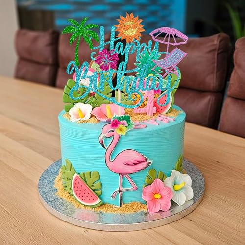 Tropical Hawaiian Luau Cake Topper | Glitter Palm Leaf Decoration