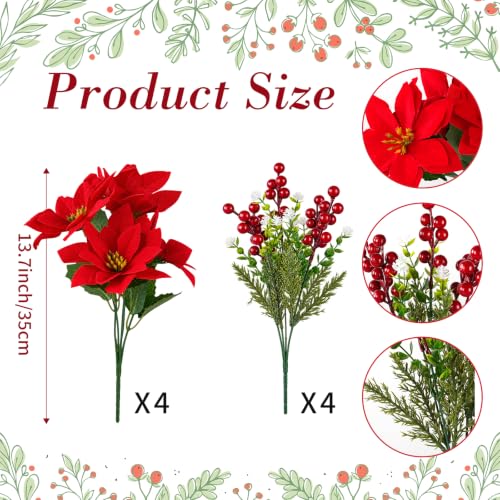 Christmas Artificial Poinsettia Flowers for Outdoors 8PCs - Red