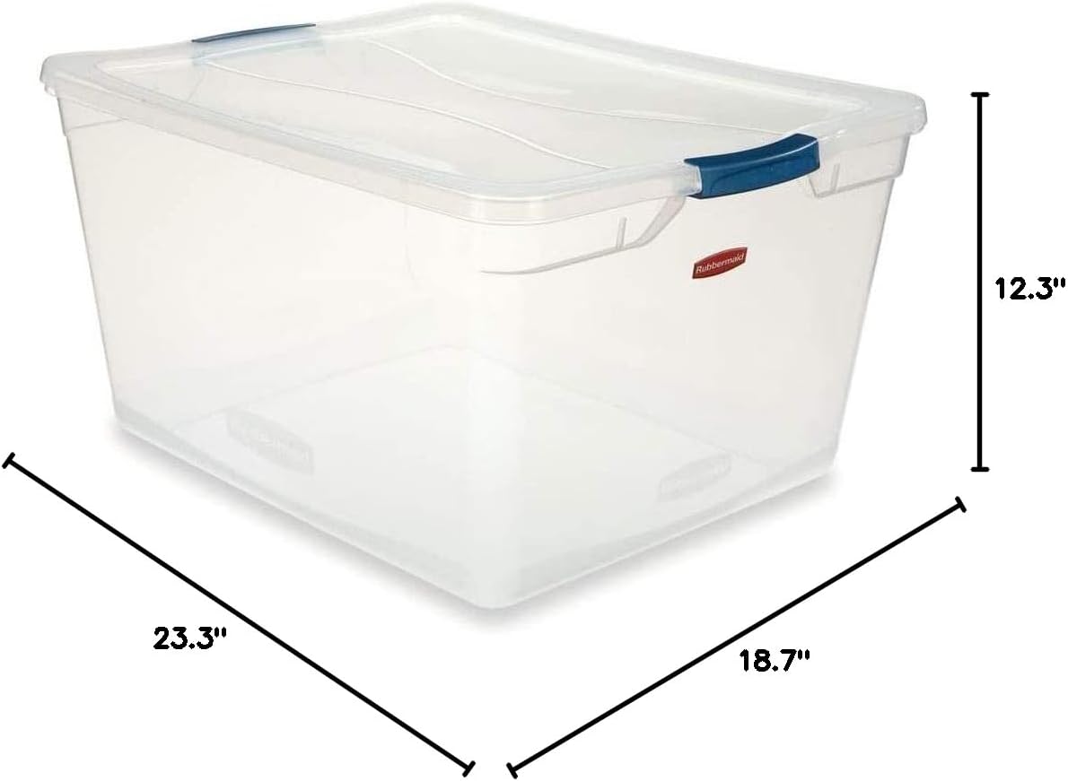 Rubbermaid Clever Store Latching Storage Tote - Clear 71-Quart Container for Easy Organization