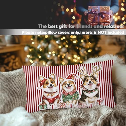 DAYOUER Red2 Corgi Christmas Pillow Cover 12x20 Double-Sided Festive Decor