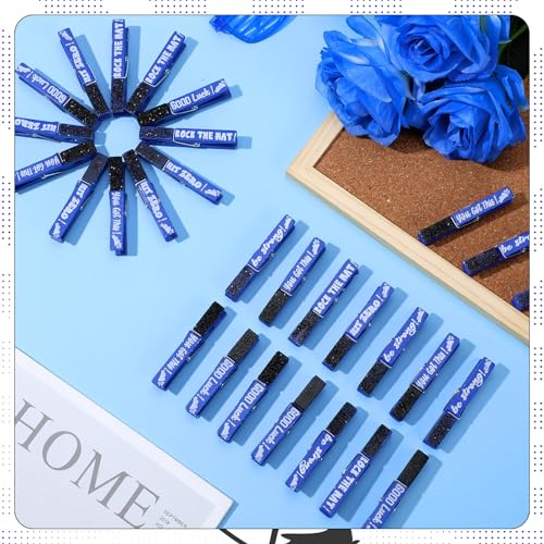 30 Pcs Blue Cheerleading Motivational Pins - Shiny Glitter Spirit Clips
