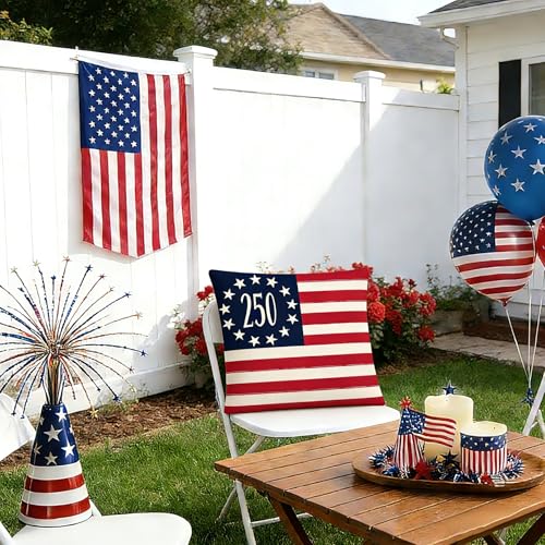 Set of 4 250 Years America Anniversary Pillow Covers - Stars & Stripes 18x18