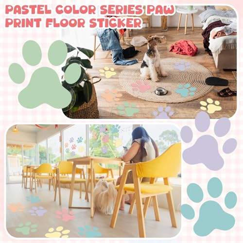 30 Pcs Pastel Paw Print Floor Decals, 7.5" Self-Adhesive Dog Footprint Stickers