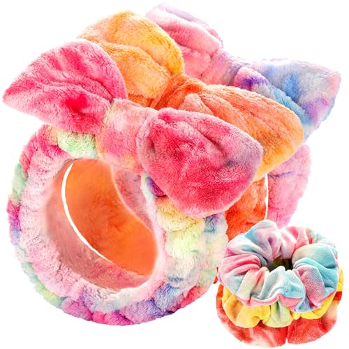 LEOBRO Spa Headband and Hair Scrunchies Set 6pcs Soft Bow Headbands for Washing Face Makeup Skincare