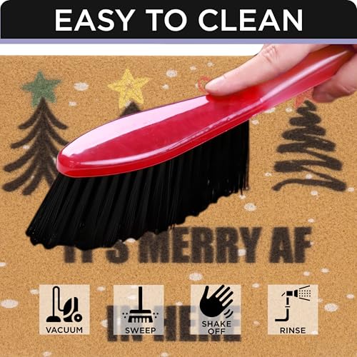 Merry AF Christmas Pine Tree Doormat - Non-Slip Holiday Door Mat 17x30"