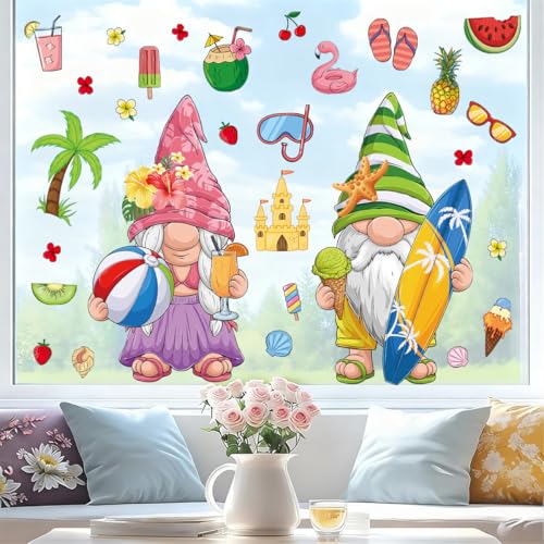 Tropical Gnome Summer Window Clings - Double-Sided PVC Stickers