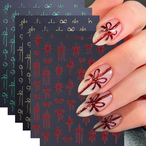 Christmas Nail Art Stickers 6Pcs Self-Adhesive Bow Decals