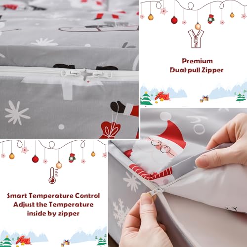 Christmas Grey Zip Up Bedding Comforter Set - Twin Kids Holiday Pattern