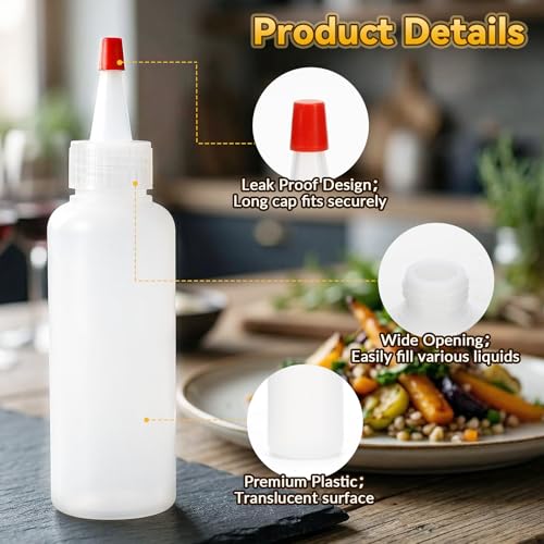 5 Pack 4oz Plastic Squeeze Bottles with Red Twist Cap for Sauces