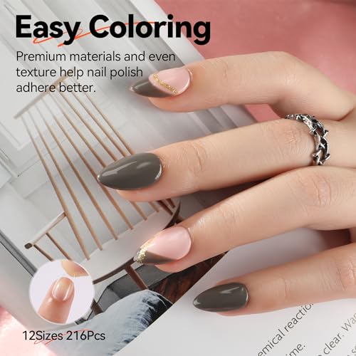 UNA GELLA Short Almond Gel Nail Tips - 216 Pcs Clear Soft Acrylic Full Cover Fake Nails for DIY Home Extension
