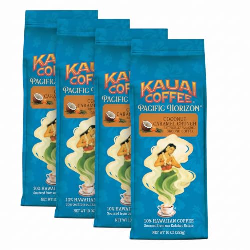 Kauai Coffee Coconut Caramel Crunch Ground Coffee 10 oz Pack of 4 - Medium Roast, Hawaiian Flavor