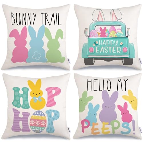 GEEORY Easter Pillow Covers 18x18, Set of 4 Farmhouse Spring Throw Pillows