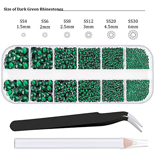 GA&EN Dark Green Nail Rhinestones 2000PCS Flatback Crystal Gems with Tools