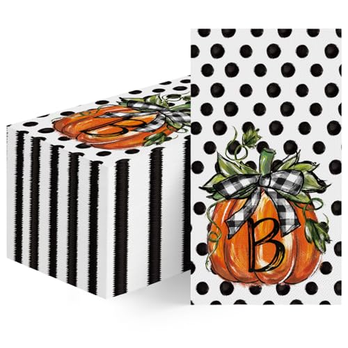 Fall Paper Napkins with Pumpkin Black Dots - 100 Pack, 2 Ply, Disposable, Party & Home Decor