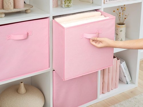 Cupic Cupid Storage Cubes - 6 Pack Collapsible Open Bins with Handles for Clothes & Toys | Pink 13x13