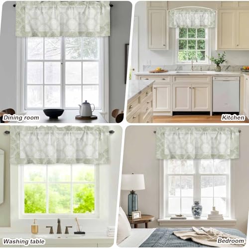 Sage Green Gradient Window Valance for Kitchen & Cafe - 54x18in
