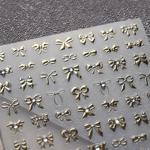 5D Embossed Gold Bow Nail Stickers Self-Adhesive Ribbon Decals