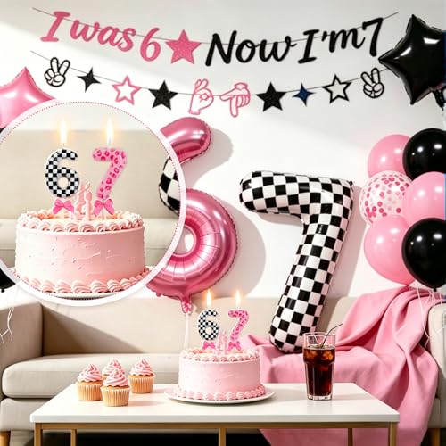 6 7 Birthday Candles - Pink Bow Cake Topper for 7th Birthday