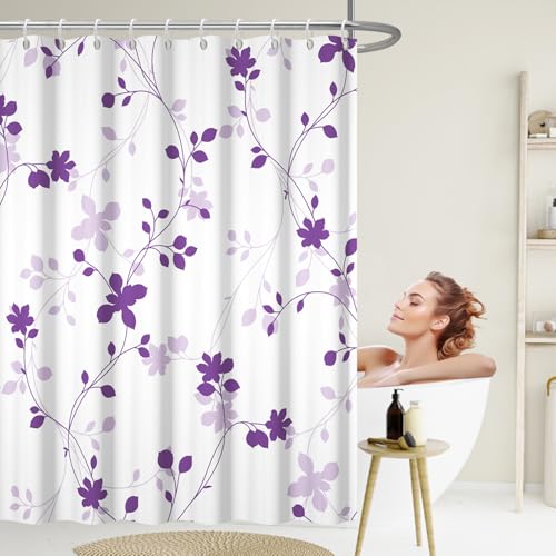 GICDSU Waterproof Plant Leaf Shower Curtain with 12 Hooks, Modern Farmhouse Bathroom Decor, 72x78 Inches