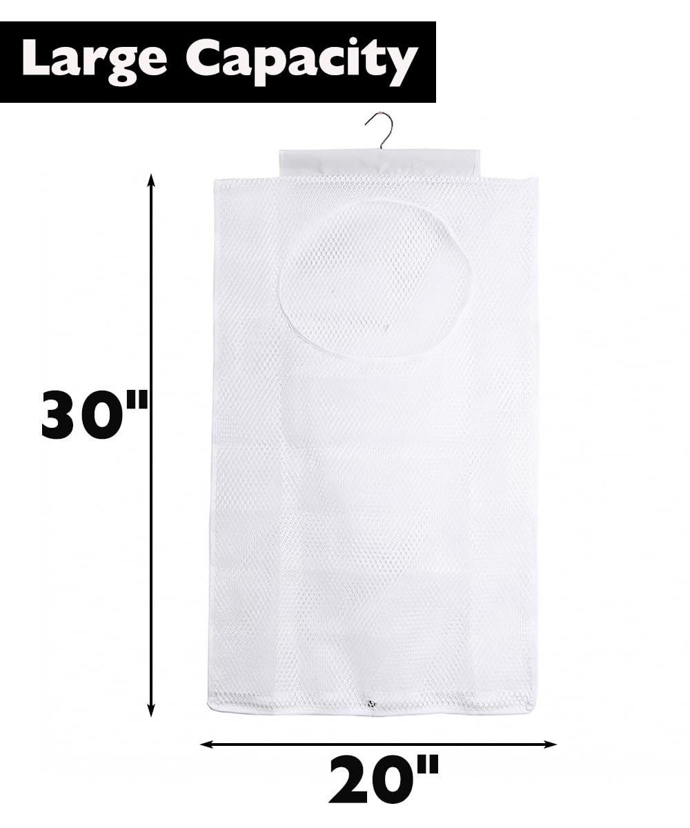 ALYER Breathable Mesh Laundry Hamper,Foldable Hanging Closet Storage Basket,Portable Space Saving Dirty Clothes Bag (White)