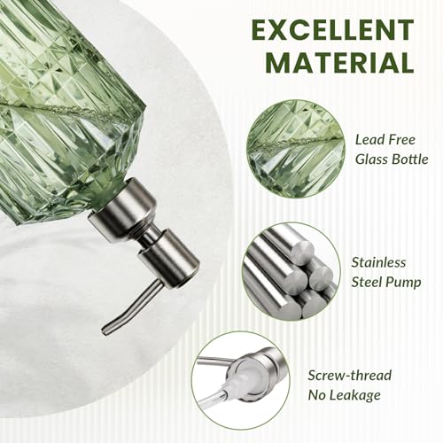 AmazerBath Green Glass Soap Dispenser with Stainless Steel Pump - 14.2OZ