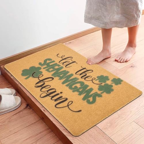 St. Patrick's Day Shamrock Welcome Doormat - 17" x 29" Non-Slip Entry Rug