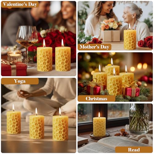 Ashlux 100% Pure Beeswax Pillar Candles, 3x4 Inch - 2 Pack