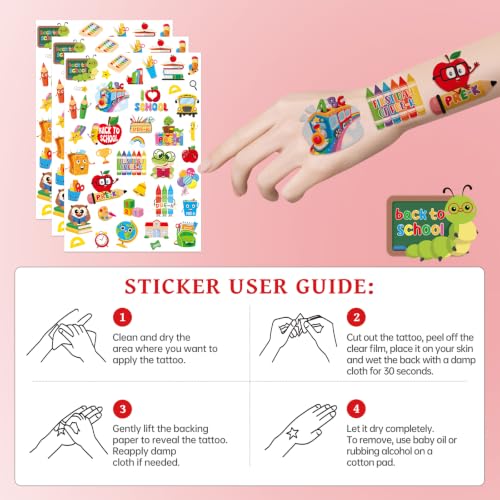 INCOK Back to School Temporary Tattoos - 8 Sheets of Cute Classroom Rewards and First Day Preschool Party Favors