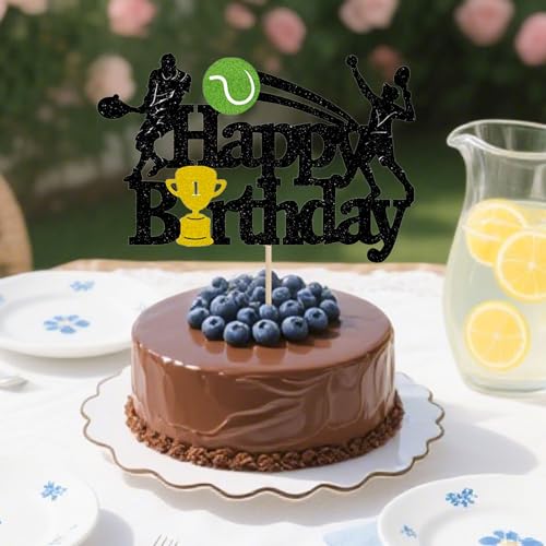 Glitter Tennis Happy Birthday Cake Topper for Sports Parties