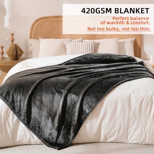 420 GSM Cozy Throw Blanket for Couch - Dark Grey 50''x70''